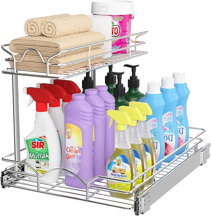 OCG Under Sink Cabinet Organizer Two Tier Pull Out Shelf, Under Sink Sliding by OCG