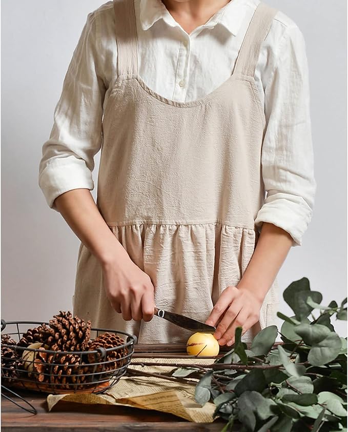 Uaussi Cotton Linen Apron Cross Back Work Apron - Image 5