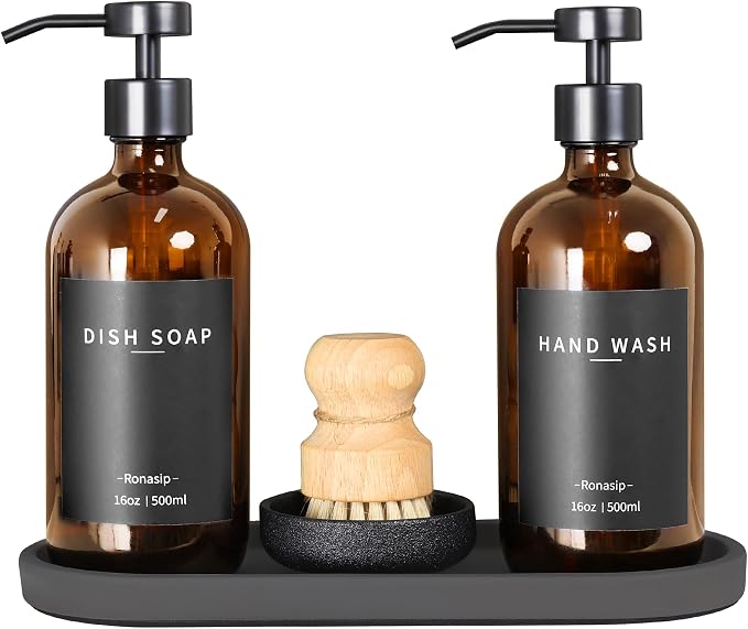 Ronasip Set of 5 Kitchen Soap Dispenser Set 16 Oz Glass Hand Dish Soap Dispenser by Unknown