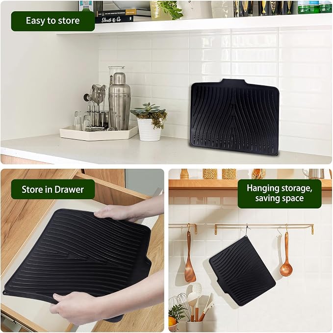 Silicone Dish Drying Mat 16x13, Food-Grade Silicone, Easy Clean Pad - Image 4