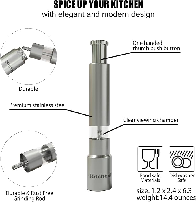 Modern Thumb Click Salt and Pepper Grinder - Image 2