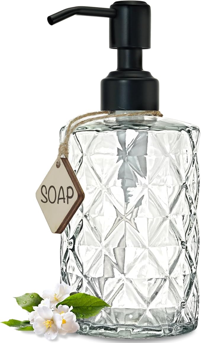 JASAI Diamond Design 12 Oz Glass Soap Dispenser by JASAIHOME