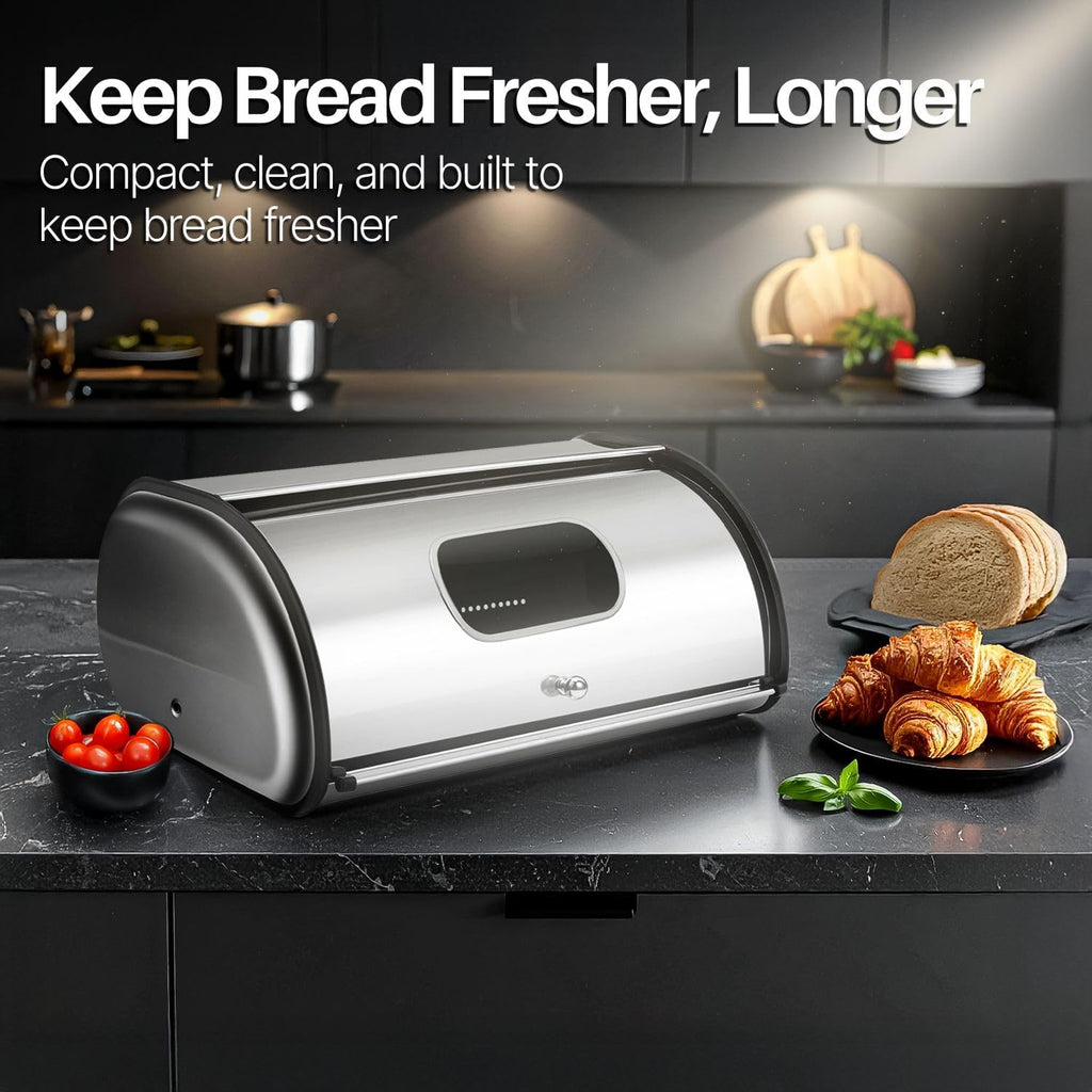 Flexzion Stainless Steel Bread Box for Kitchen Countertop, 13 Inch