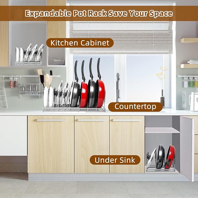 ROOHUA Pot Rack Organizer -Expandable Pot and Pan Organizer - Image 6