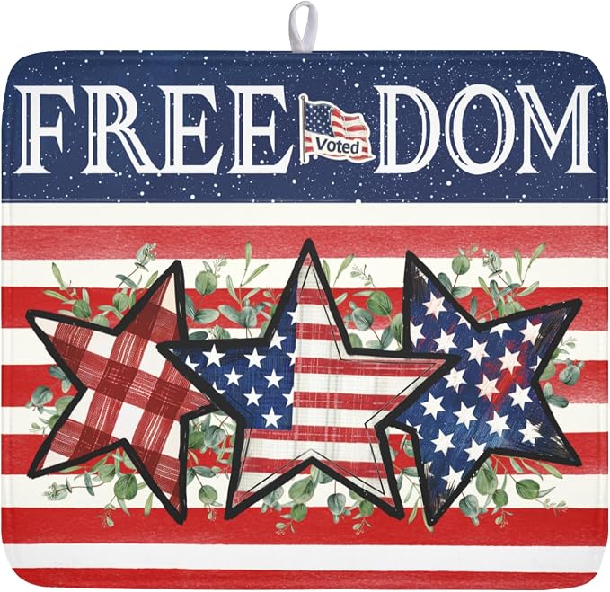 4th of July Dish Drying Mat 18x16 Inch, Patriotic Drying Mat by Trongr