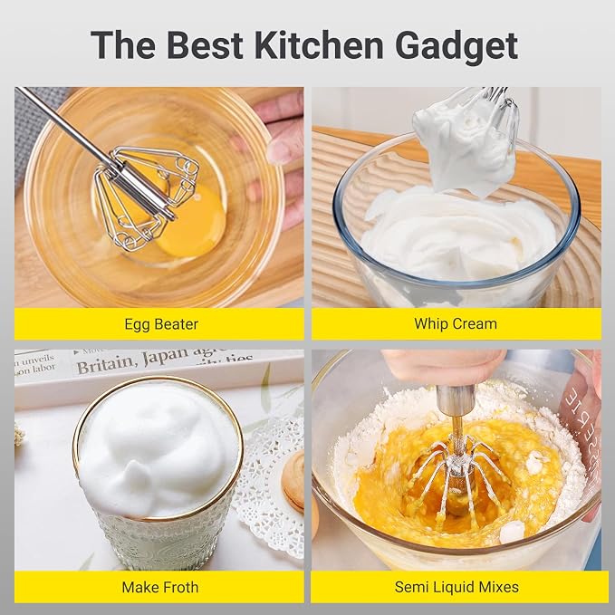 Egg Whisk, Upgraded Stainless Steel Semi Automatic Whisk, Hand Wisk Egg Beater - Image 7