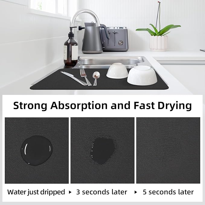 LOPNUR Kitchen Dish Drying Mat, Super Absorbent Dish Drying Pad, Diatomite - Image 3