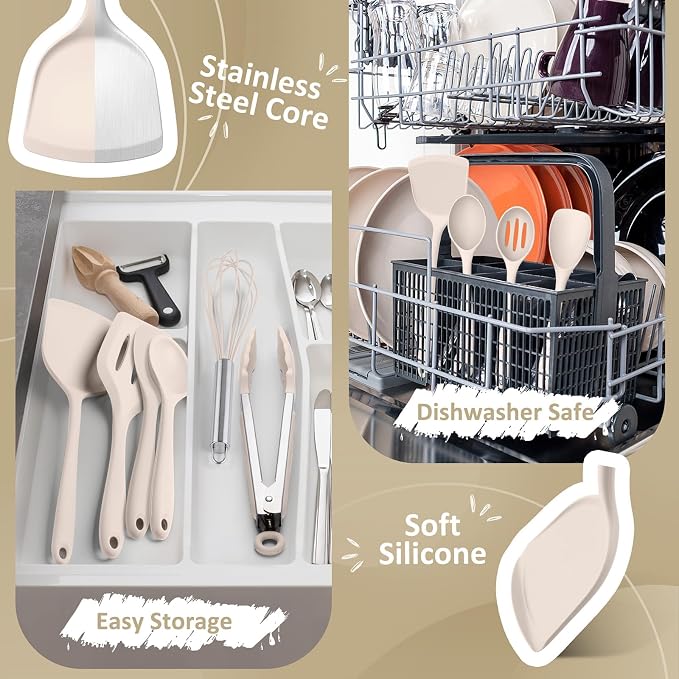 10 Pack Kitchen Utensils Set for Cooking, Leonyo Silicone Cooking Utensils Set - Image 4
