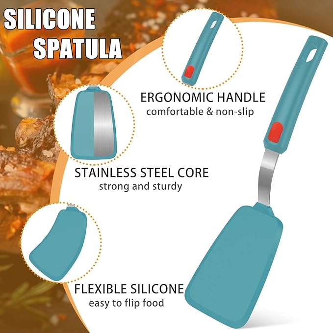 Beijiyi Silicone Spatula Turner Set of 3, 600°F Heat Resistant Nonstick Turner - Image 5
