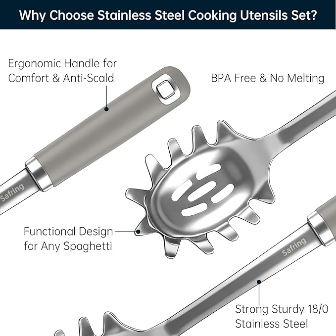 Safring Stainless Steel Soup Ladle and Spaghetti Spoon Set, Heat Resistant - Image 3