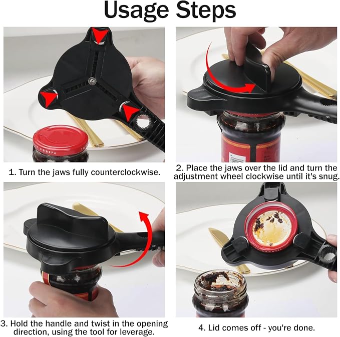 Adjustable Jar Opener for Weak Hands, 4-in-1 Multi-Function Manual Bottle - Image 3