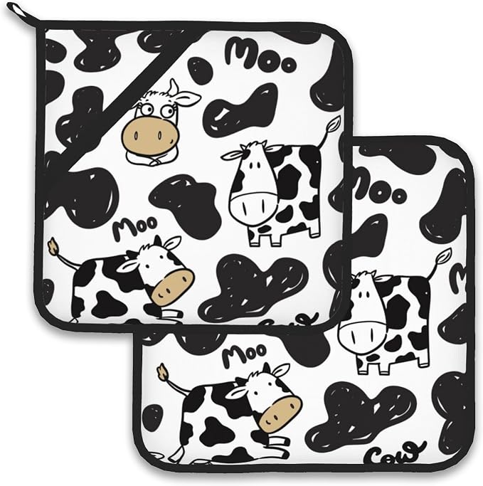 Cow Skin Pot Holder Set of 2, Heat Resistant Potholders Oven Hot Pads by Larkverk