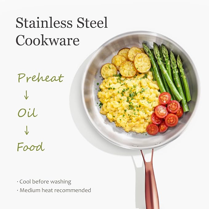 CAROTE 10" Tri-Ply Stainless Steel Frying Pan, Non-Toxic Egg Pan Omelet Pan - Image 4