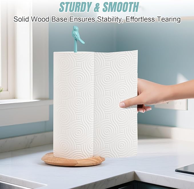 Wooden Paper Towel Holder countertop, Stylish Bird Shaped, Solid Wood Base&Iron - Image 5