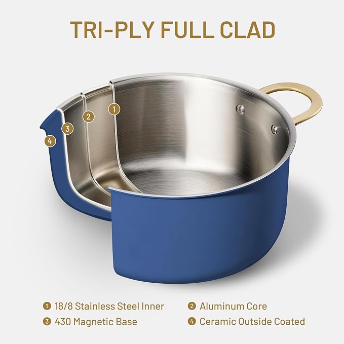 CAROTE 8QT Full Clad Tri Ply Stainless Steel Stock Pot - Image 4