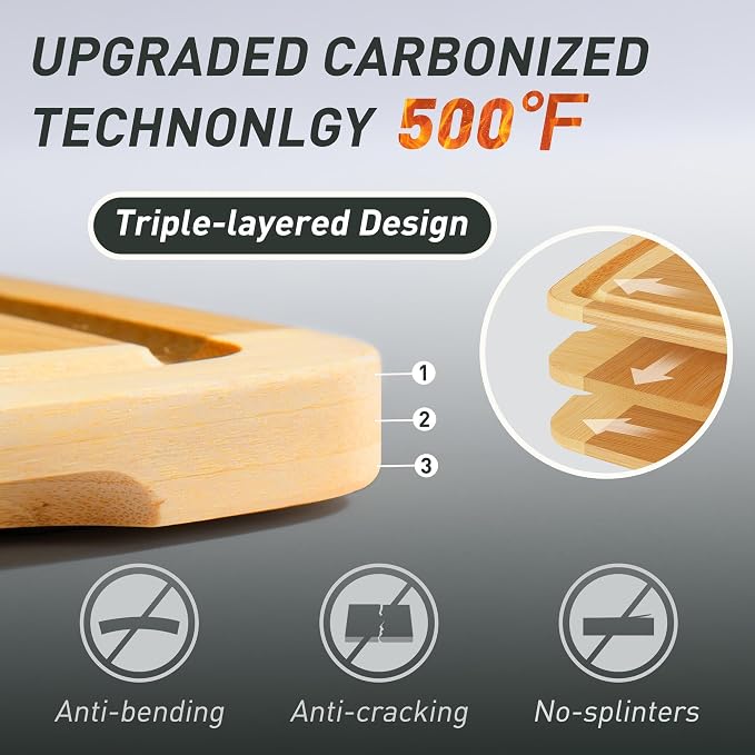 Bamboo Cutting Board Set Non Slip Feet - Image 4