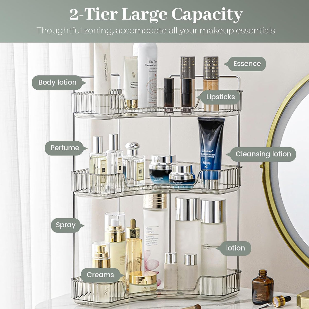 Aveniee Corner Bathroom Organizer, 3 Tier Makeup Shelf Grey