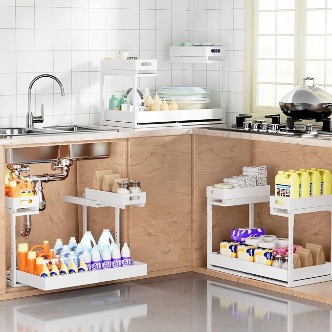 Upgrade 1 Pack Expandable Under Sink Organizers and Storage, 2 Tier Metal Pull - Image 8