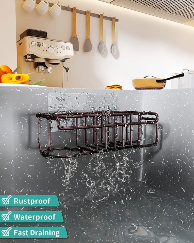 HapiRm 4 in 1 Adhesive Kitchen Sink Organizer, SUS304 Stainless Steel Brush - Image 2