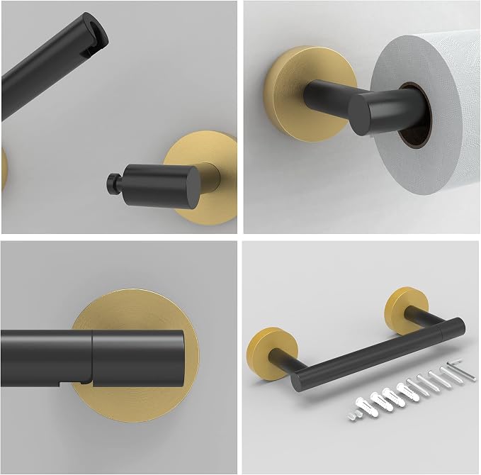 RARXTR Black and Gold Toilet Paper Holder SUS304 Stainless Steel Double Post - Image 4