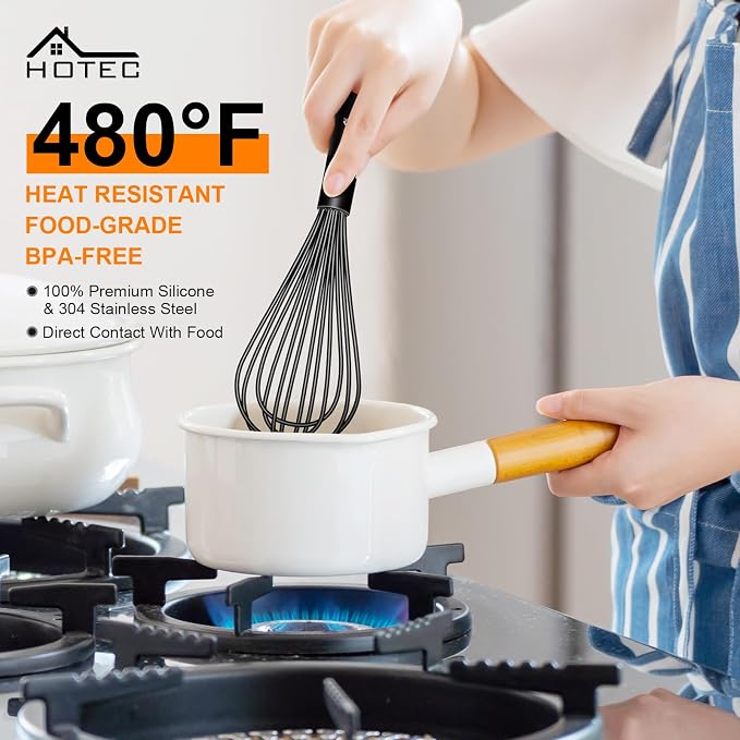 HOTEC 4 Pieces Silicone Whisks Set, Wire Balloon Whisks Egg Beater, Non-slip - Image 2