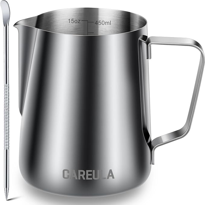 Milk Frothing Pitcher, 15oz Stainless Steel Milk Frother Cup Steaming Pitcher by Careula