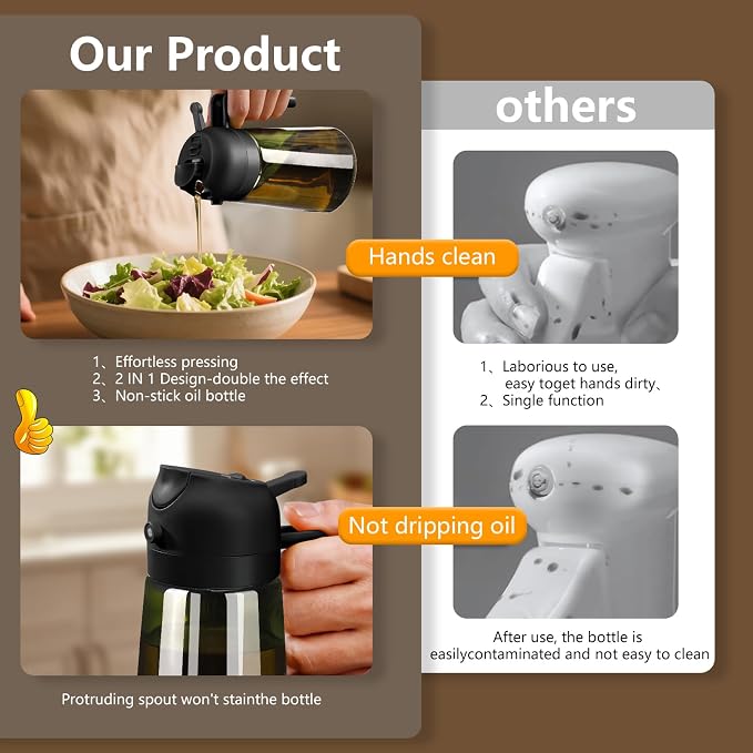 SWEET VIEW 2PCS Olive Oil Dispenser and Oil Sprayer – 16oz/470ml Glass - Image 6