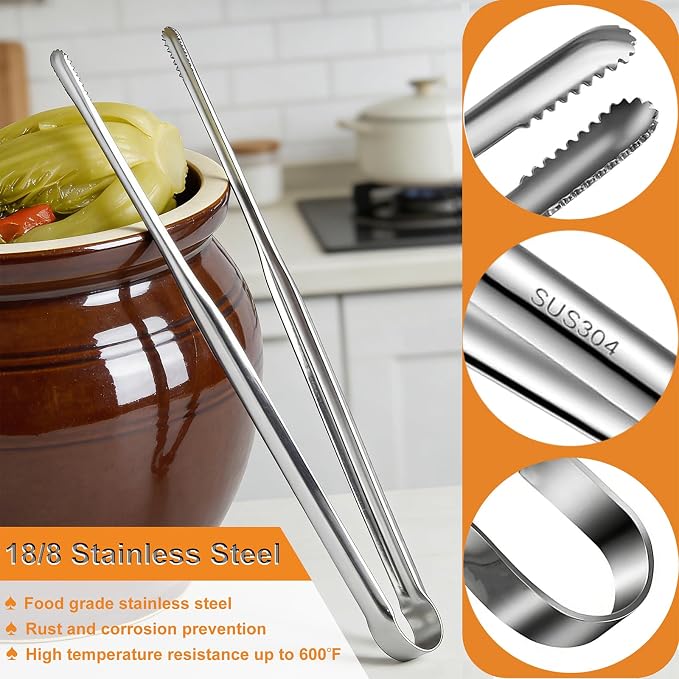 Stainless Steel Kitchen Tongs 2 Set, Non-Slip Serrated Tips, One-Piece Metal - Image 3