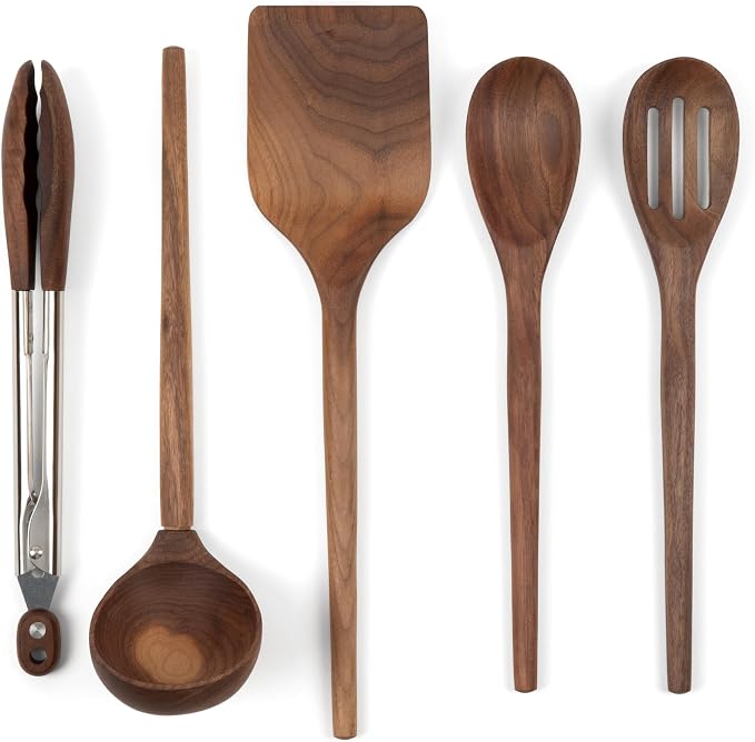 Salt & York 5-piece Walnut Wooden Kitchen Utensil Set by SaltYork
