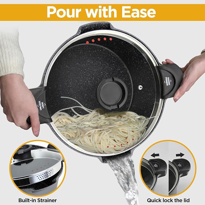 ROSSETTO 5QT Pasta Pot with Strainer Lid, 9.5'' Cast Aluminum Nonstick - Image 2