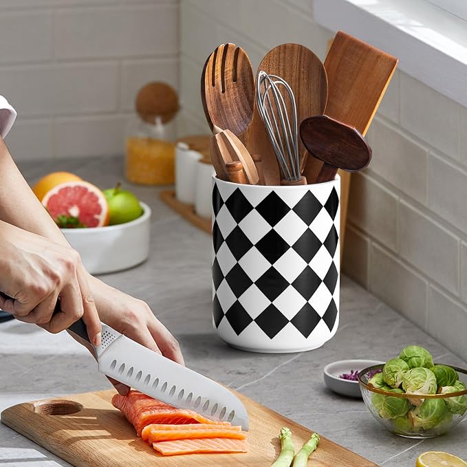 Kitchen Utensil Holder for Countertop， 6.4" Ceramic Utensil Holder Deep and - Image 2