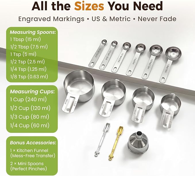 13PCS Measuring Cups and Spoons Set, Premium Heavy Duty Steel Measuring Spoons - Image 5