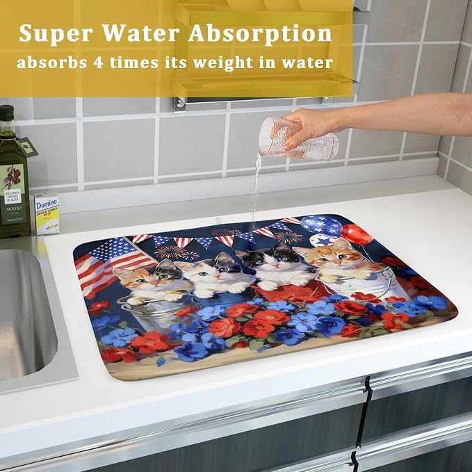 4th of July Drying Mat for Kitchen Counter 18 X 24 in Patriotic Printed Dish - Image 7