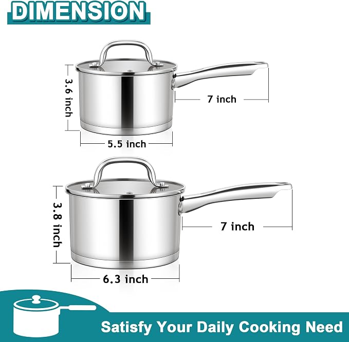 E-far Stainless Steel Saucepan - 1QT & 2QT - Image 2