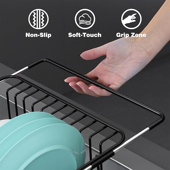 Dish Drying Rack in Sink: Expandable, 3-Slot Utensil Holder, Anti-Slip Handle. - Image 6