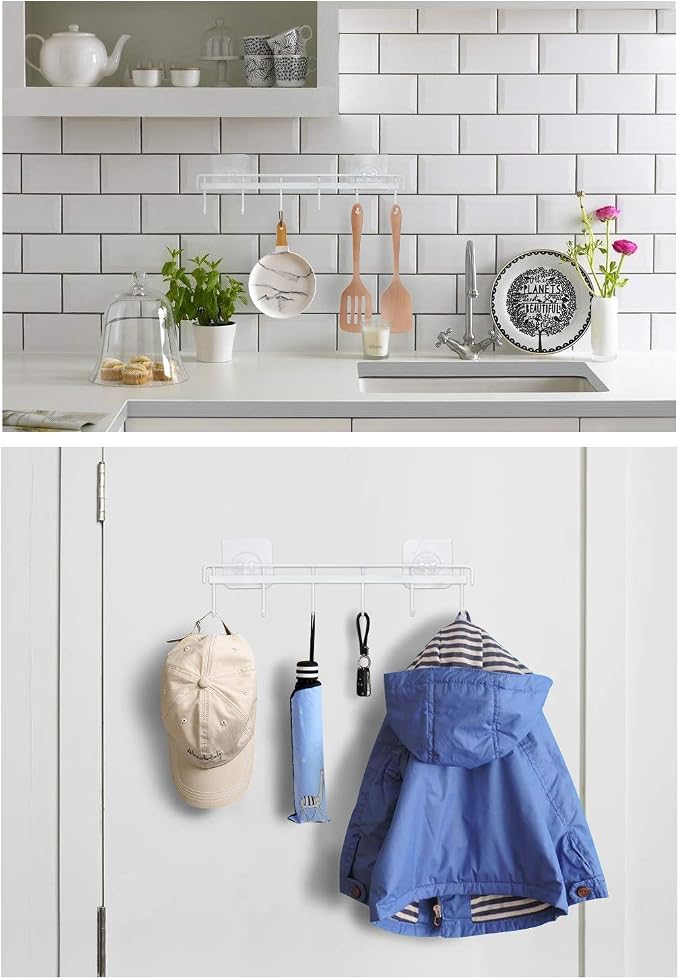 YiZhi Adhesive Wall Hooks Rack Kitchen Rail, Space Saving Utensil Holder No - Image 4