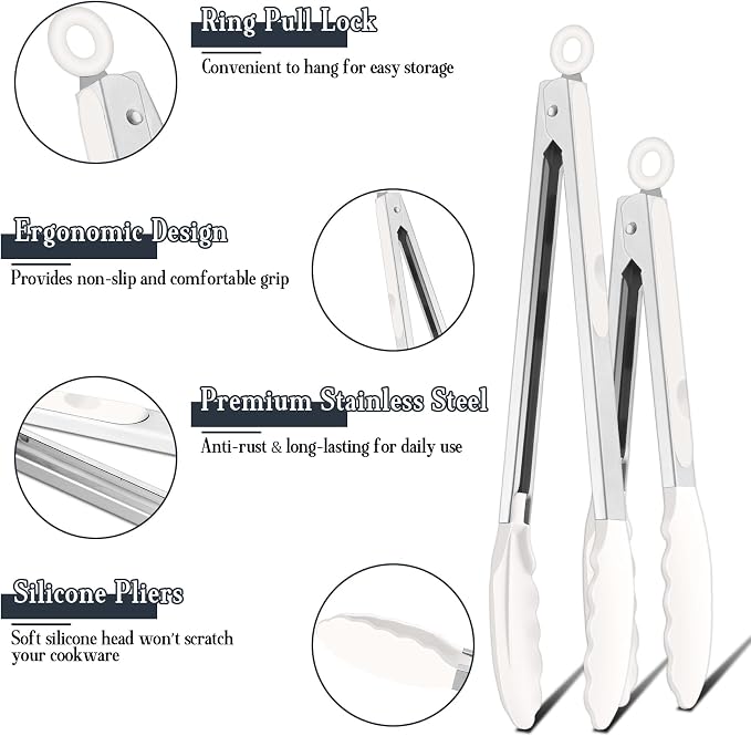 TeamFar Kitchen Tongs, Heat Resistant Silicone Tongs, Locking Design & - Image 3