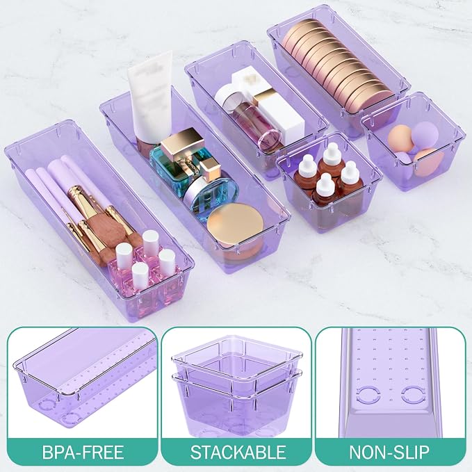 WOWBOX 9 Pack Clear Drawer Organizer Set, Acrylic Drawer Storage Trays - Image 3