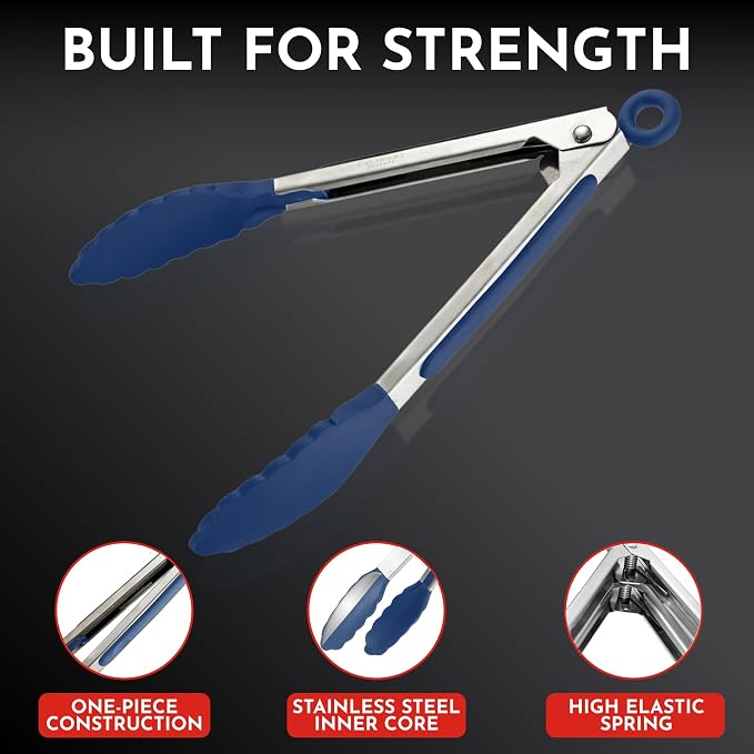 Kitchen Tongs with Silicone Tips Set of 3 Heat Resistant Tongs - Image 4