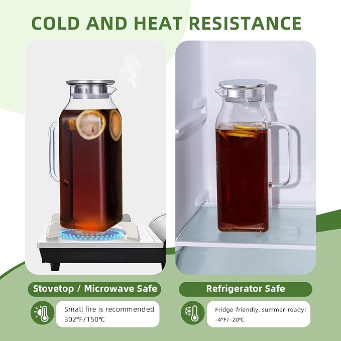 Hannadepot Glass Pitcher, 2 Pack 2L/68oz Glass Water Pitcher - Image 3