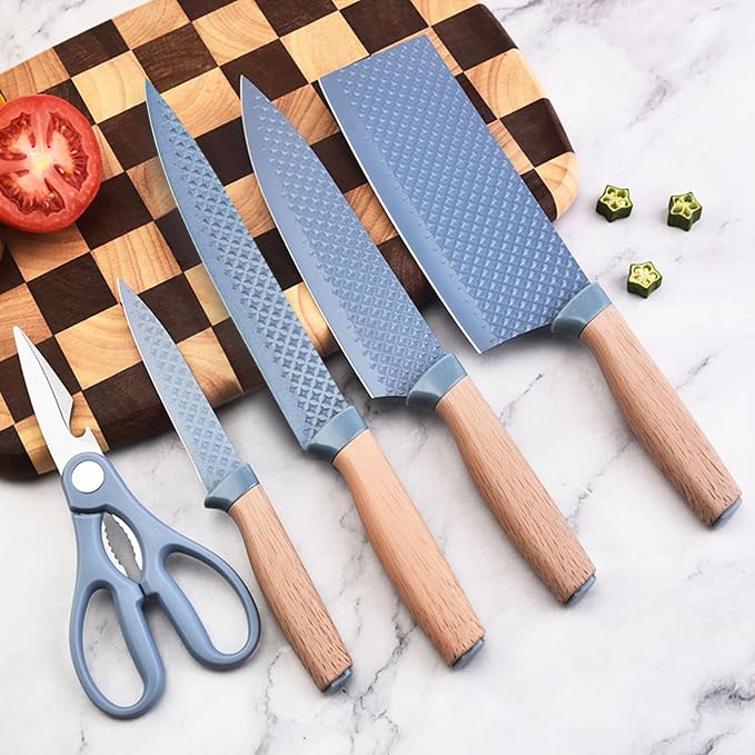 Kitchen Knife Set, Retrosohoo 6-Pieces Blue Sharp Knife Set - Image 2