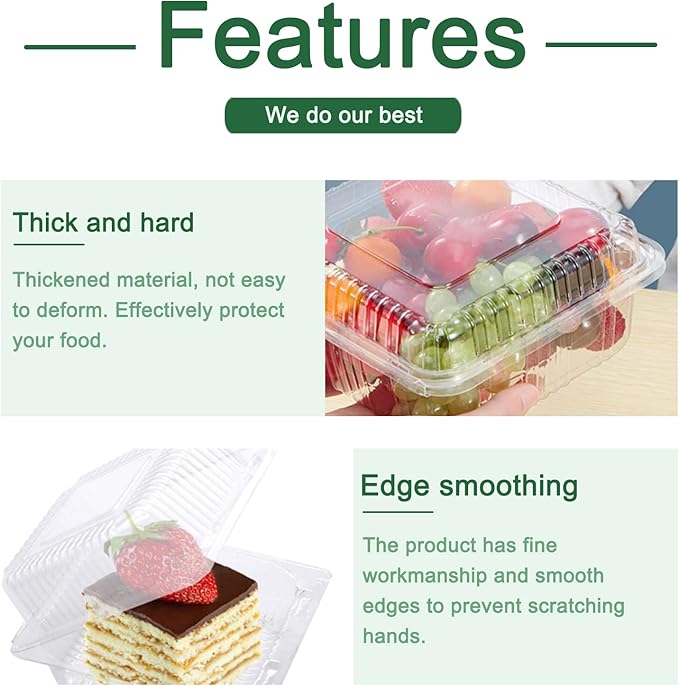 Jizvxe 100 Pack Clear Plastic Square Hinged Food Container, Disposable Plastic - Image 4