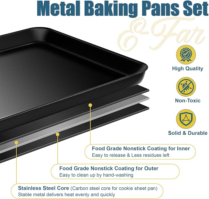 E-far 6-Piece Bakeware Sets, Nonstick Stainless Steel Baking Pans Set - Image 3