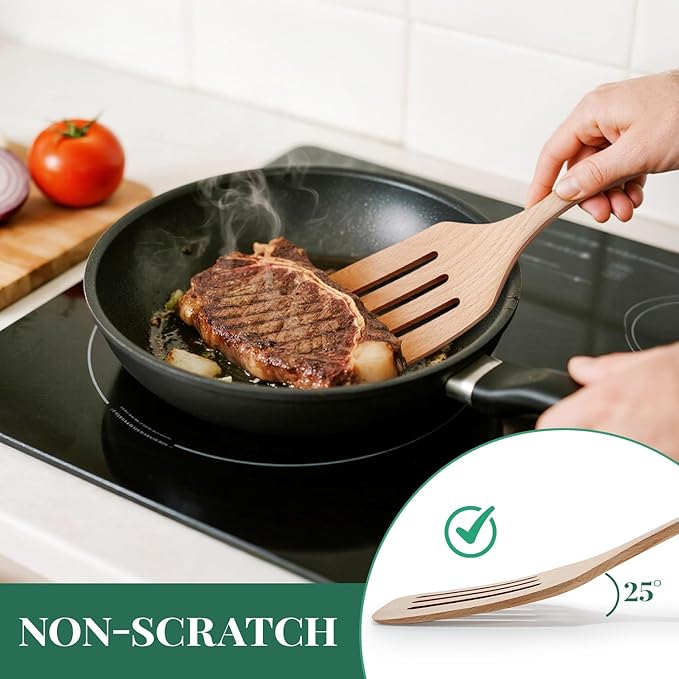 3Pcs Wooden Spatulas, 12inch Long Handle Slotted Turner Spatula Set, Uncoated - Image 4