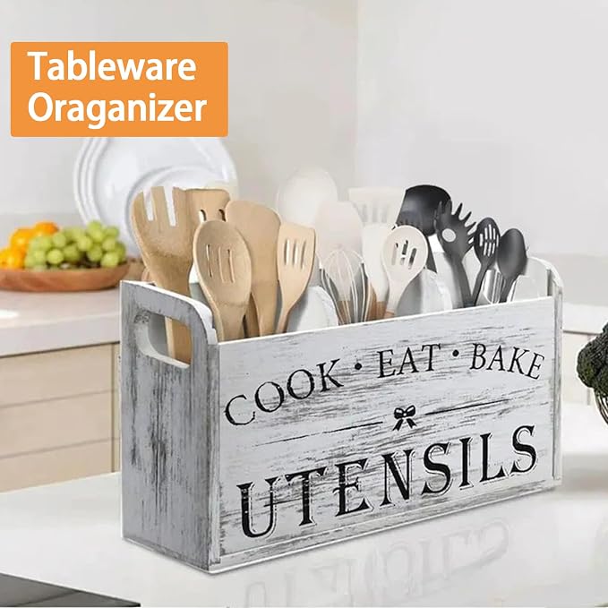 Utensil Holder, Wooden Utensil Holder - Image 4