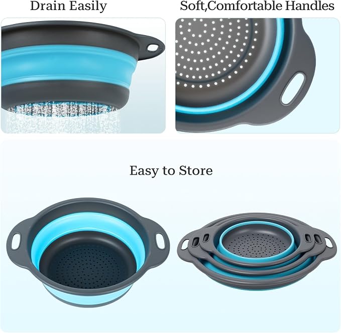 Collapsible Colander 3-Pack Set Space-Saving Foldable Kitchen Strainer - Image 4
