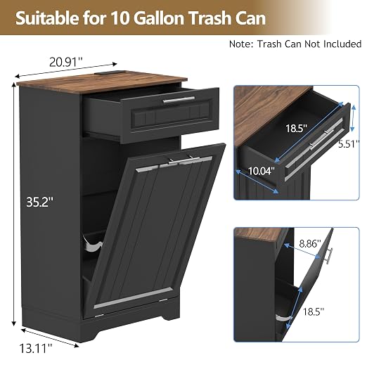 Single 10 Gallon Tilt Out Trash Can Cabinet - Image 5