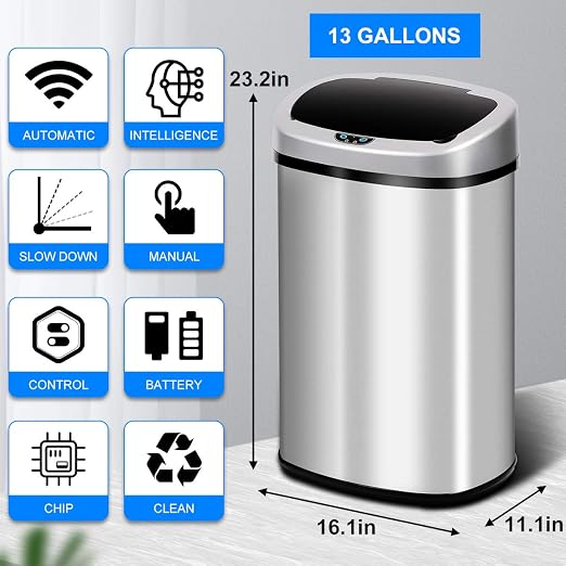 Dkeli Kitchen Trash Can for Bathroom Bedroom Home Office Automatic Touch Free - Image 2