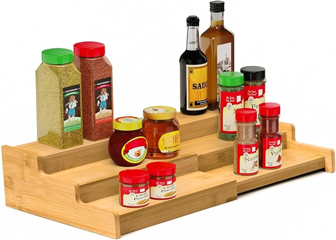VenDotbi Spice Rack, 3-Tier Expandable Bamboo Spice Rack Organizer by VenDotbi