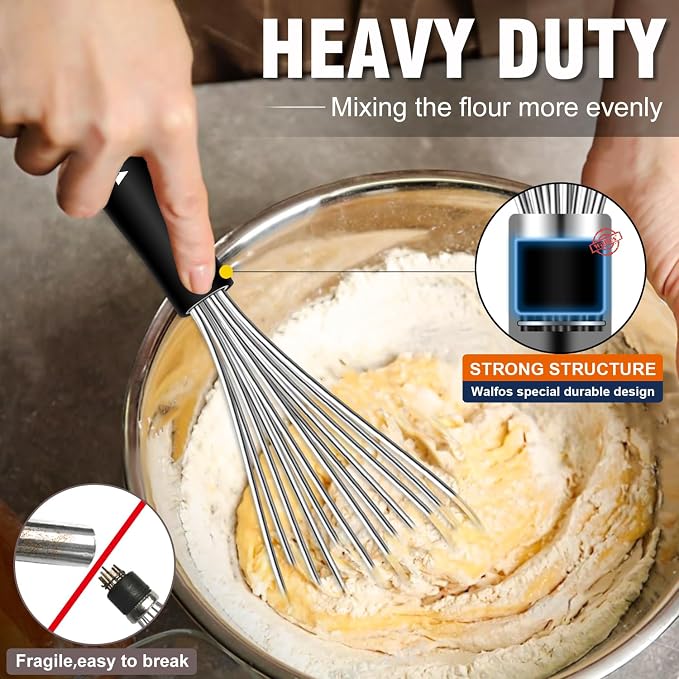 Stainless Steel Whisk Set with 7"+5" Mini whisks, Walfos Heavy Duty Whisks - Image 3